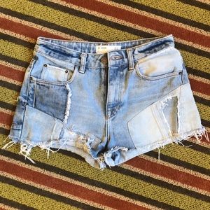 Zara TRF Denim Blue Patched Jean Shorts